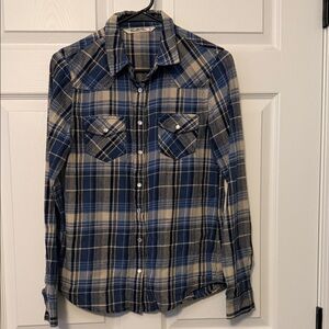 Vanilla Star Blue and Cream Plaid Button-Down Shirt